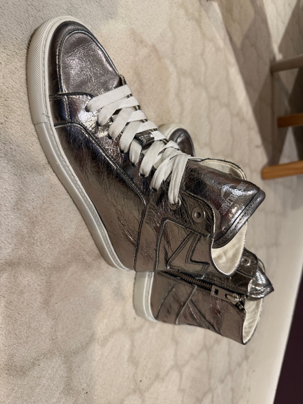 Zadig & Voltaire Metallic Silver High-Top Sneakers